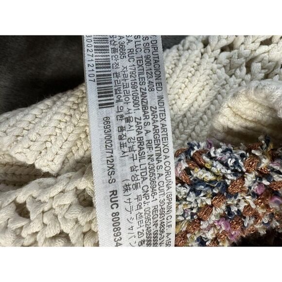 Zara XS-S Italian Yarn Cream & Brown Striped Crocheted Tunic Length Sweater - Picture 11 of 13